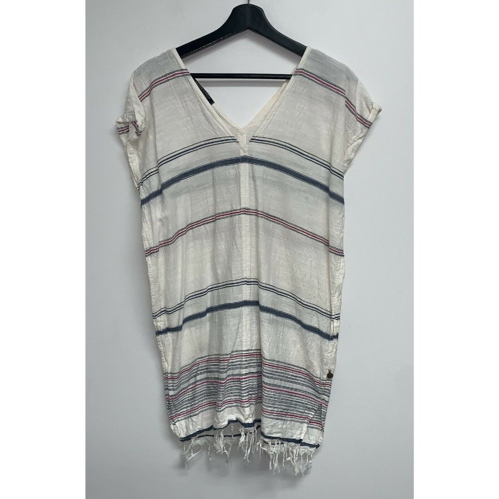Maison Scotch Womens Beach Cover Up White Size XS 4 Fringe Striped Blue Pink